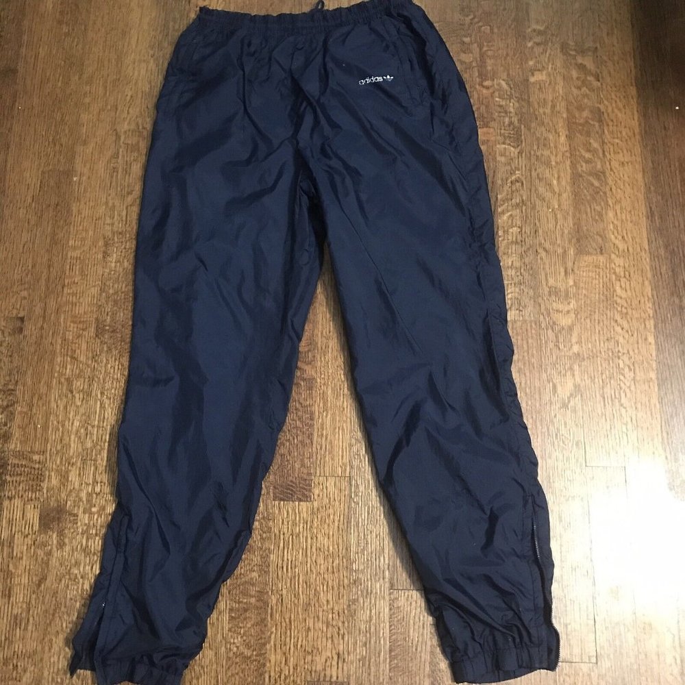 Vintage Adidas Lined Track Pants Large L Men's Blue Zip Leg Bottoms